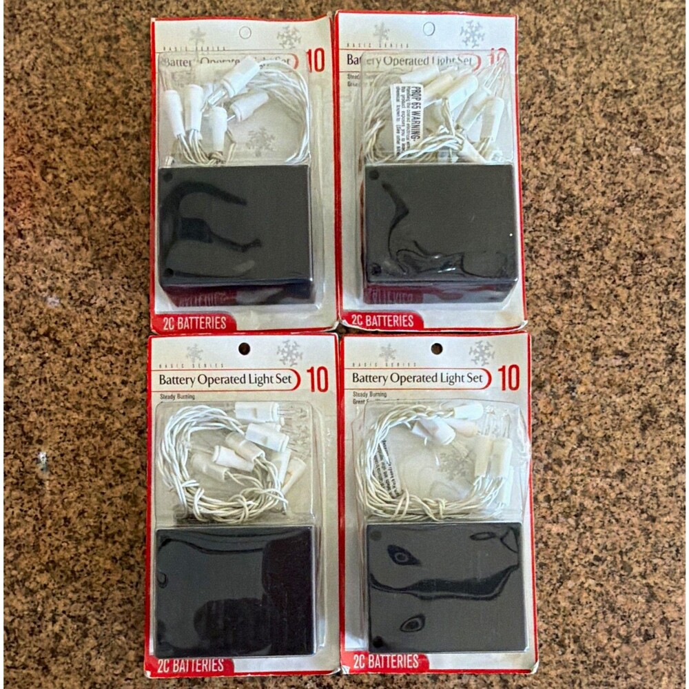 Lot of 4 Vintage Everstar Battery Operated Mini String Lights 10 Count White